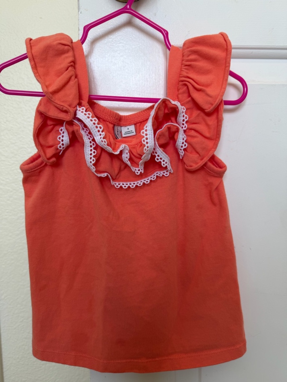 Janie and Jack Coral Ruffle Tank with White Lace Trim
